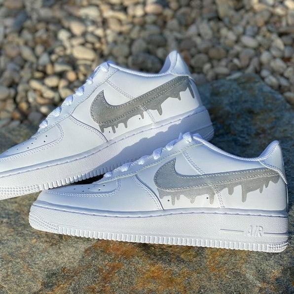 Custom Silver Nike Drip Air Force Ones-shecustomize