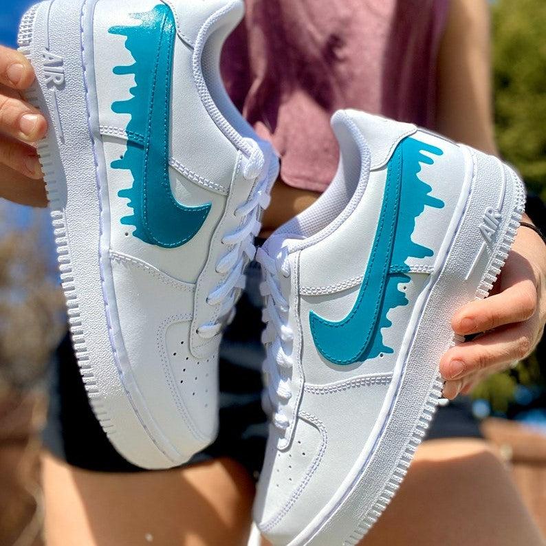 Custom Teal Green Nike Drip Air Force Ones-shecustomize