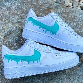 Custom Teal Nike Drip Air Force Ones-shecustomize