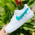 Custom Turquoise Nike Drip Air Force Ones-shecustomize