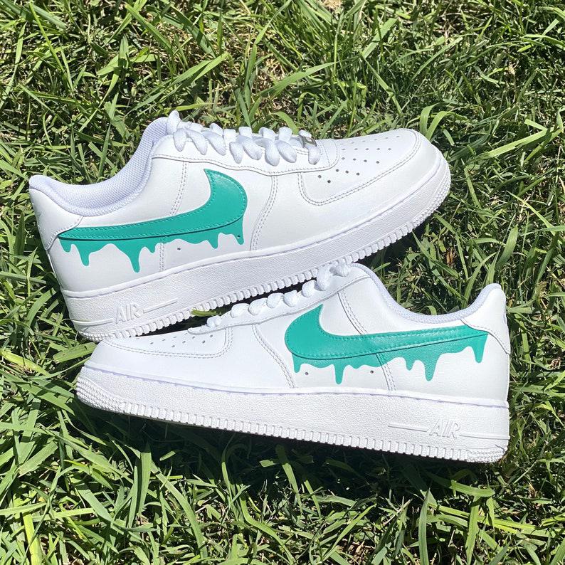 Custom Turquoise Nike Drip Air Force Ones-shecustomize