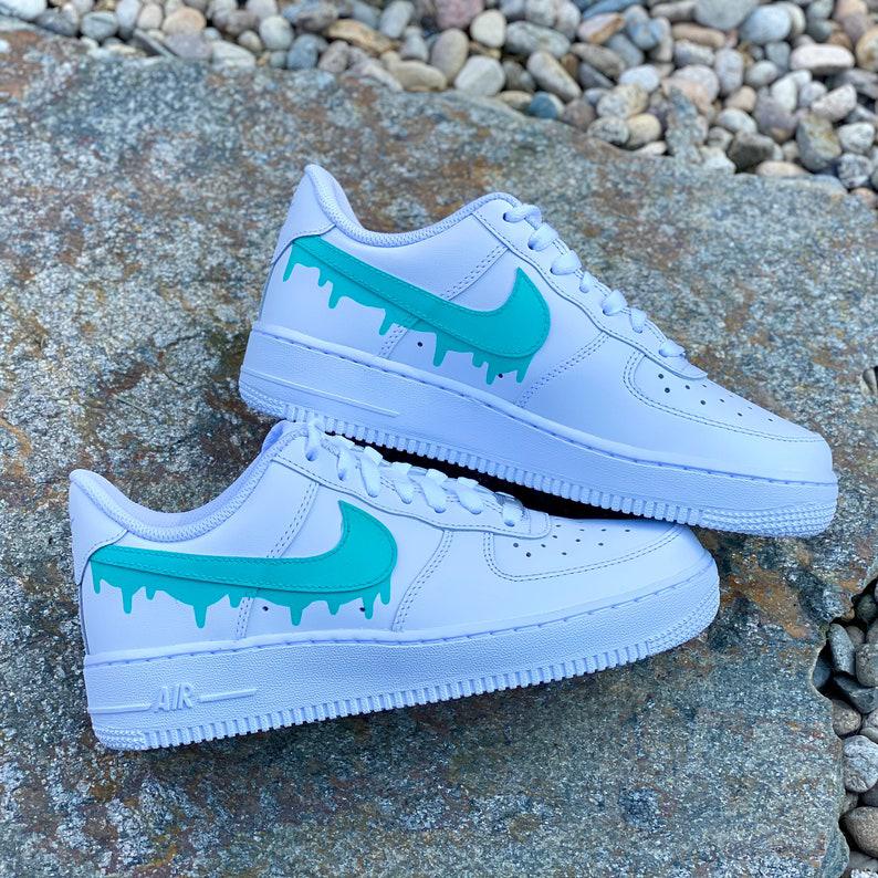 Custom Turquoise Nike Drip Air Force Ones-shecustomize