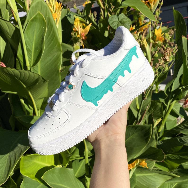 Custom Turquoise Nike Drip Air Force Ones-shecustomize