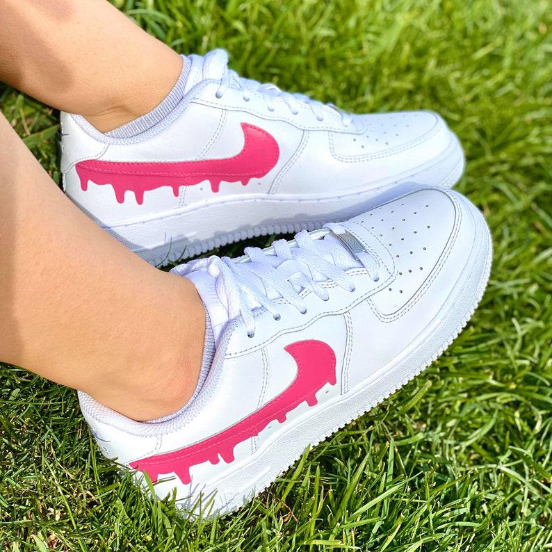 Custom Youth Pink Drip Nike Drip Air Force Ones-shecustomize