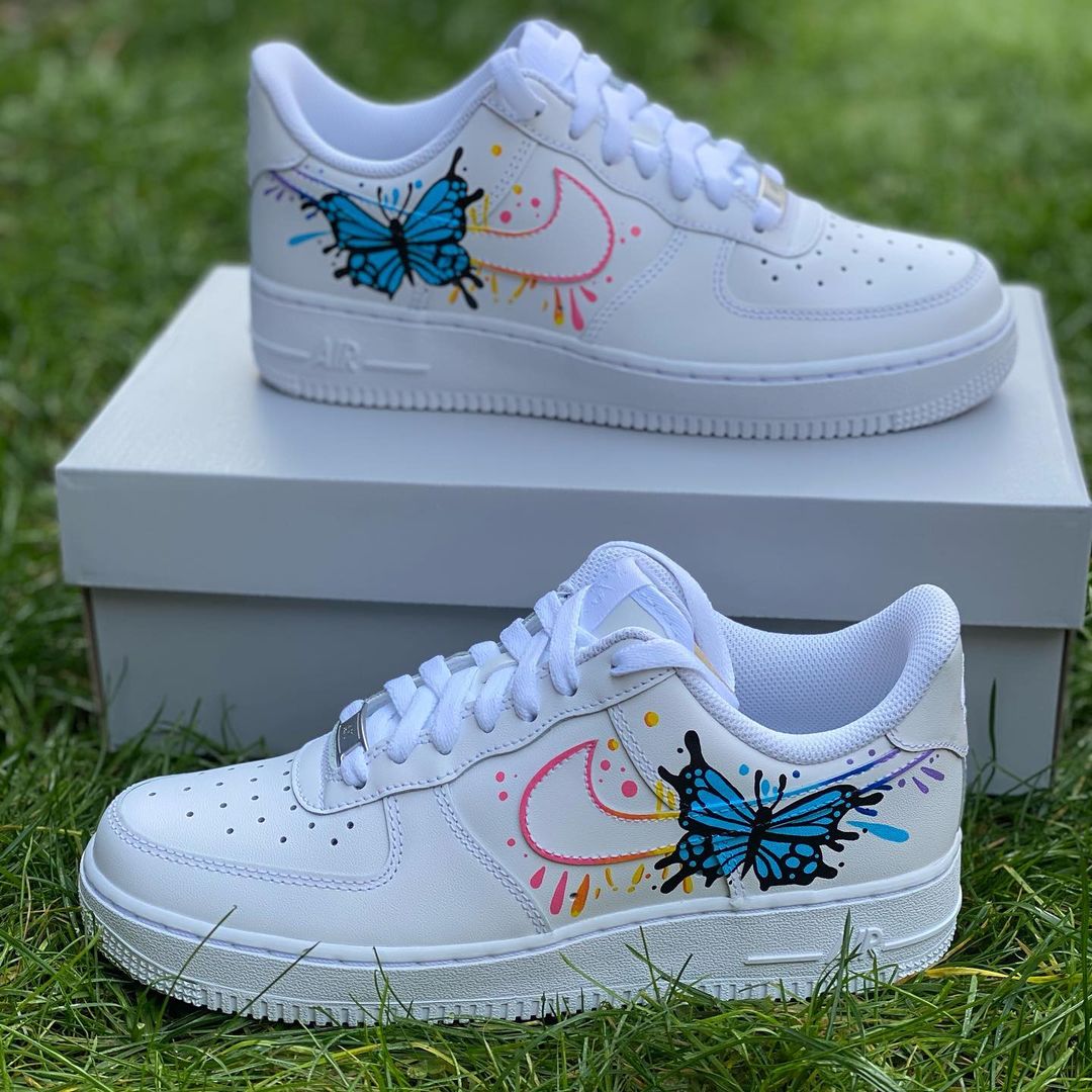 Rainbow Splatter Butterfly Air Force 1s-shecustomize