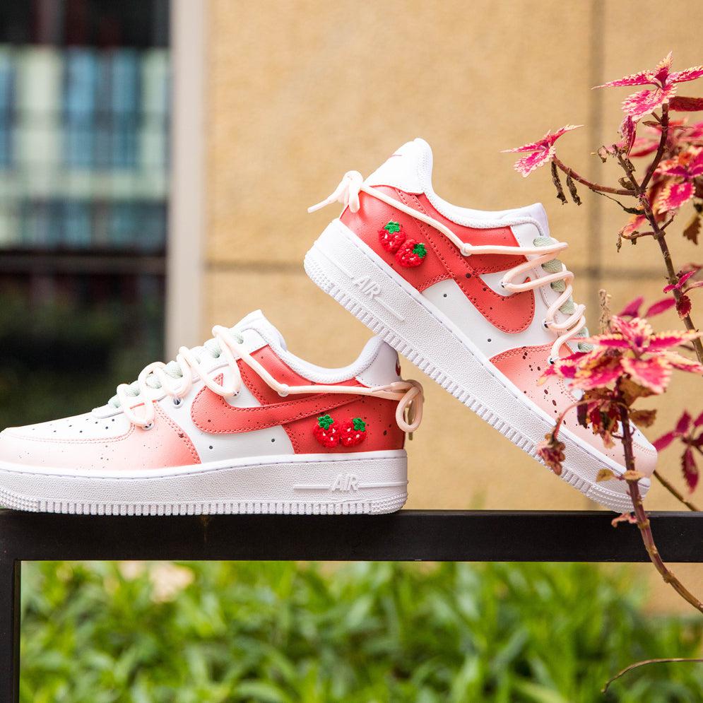Strawberry Air Force 1s Custom Shoes Sneakers🍓-shecustomize