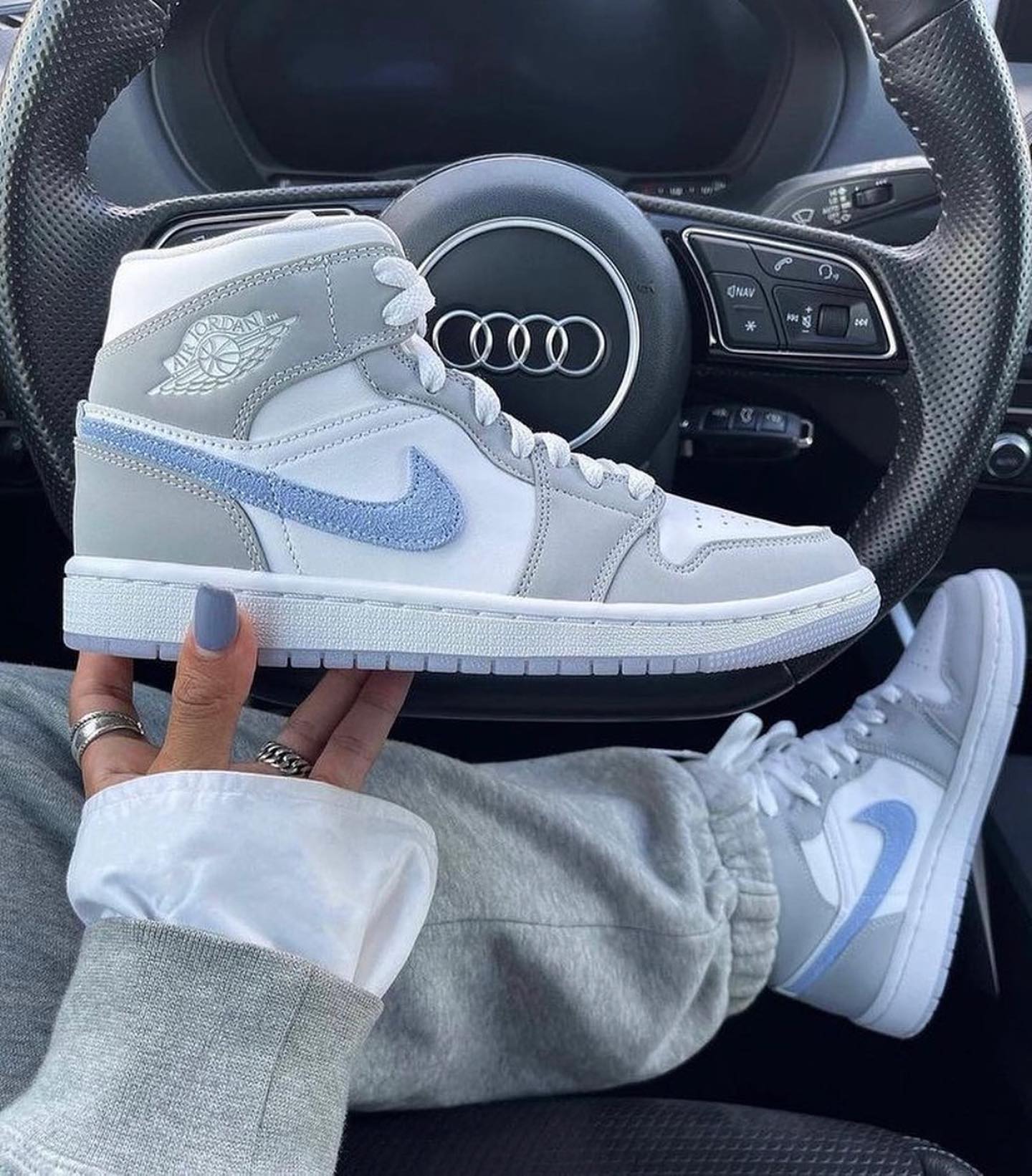 White and clearance blue jordan 1s