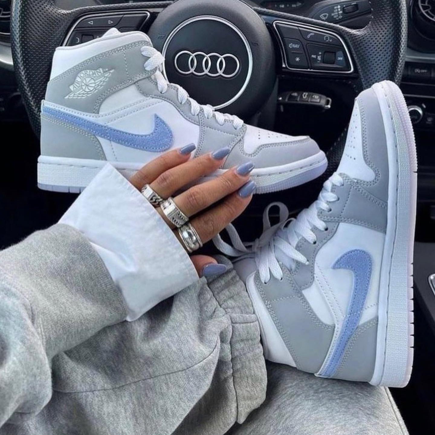Blue Gray Custom Air Jordan 1s-shecustomize