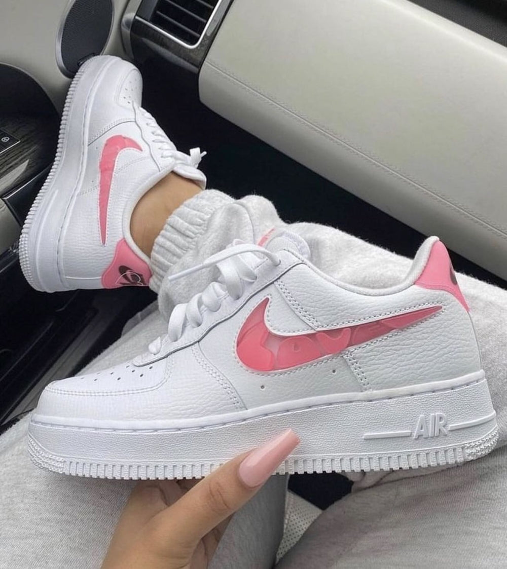 Pink Heart Swoosh Custom Air Force 1s-shecustomize