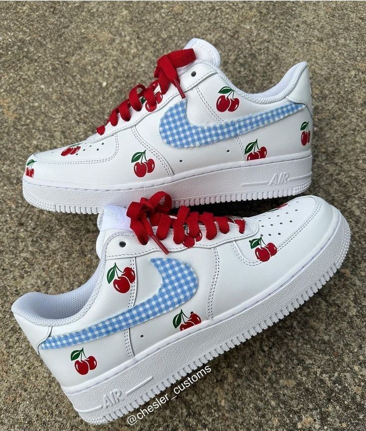 Hand Painted Cherry Gingham Custom Air Force 1 Sneakers-shecustomize