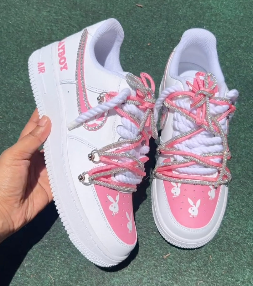 Hand Painted Pink Rhinestone Custom Air Force 1 Sneakers-shecustomize