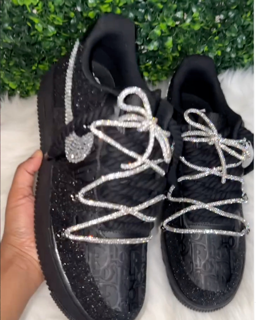Custom Air Force 1 Black Rhinestone Handmade Sneakers-shecustomize