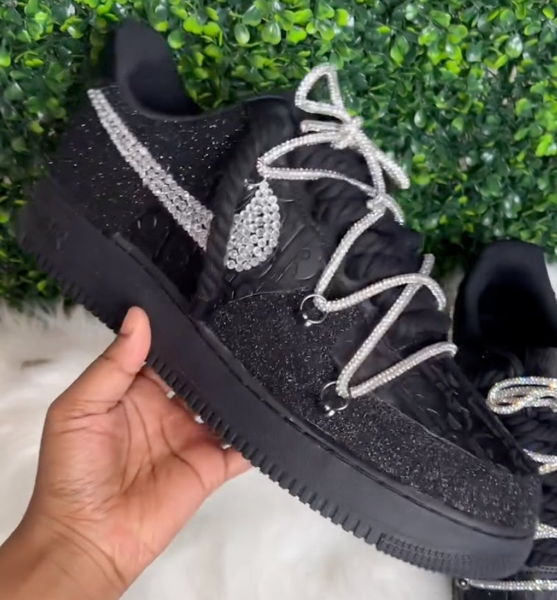 Custom Air Force 1 Black Rhinestone Handmade Sneakers-shecustomize