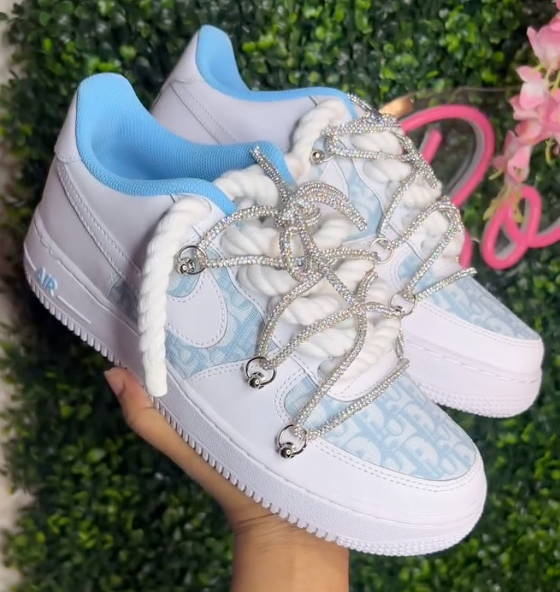 Light Blue Rhinestone Hand Painted Custom Air Force 1-shecustomize