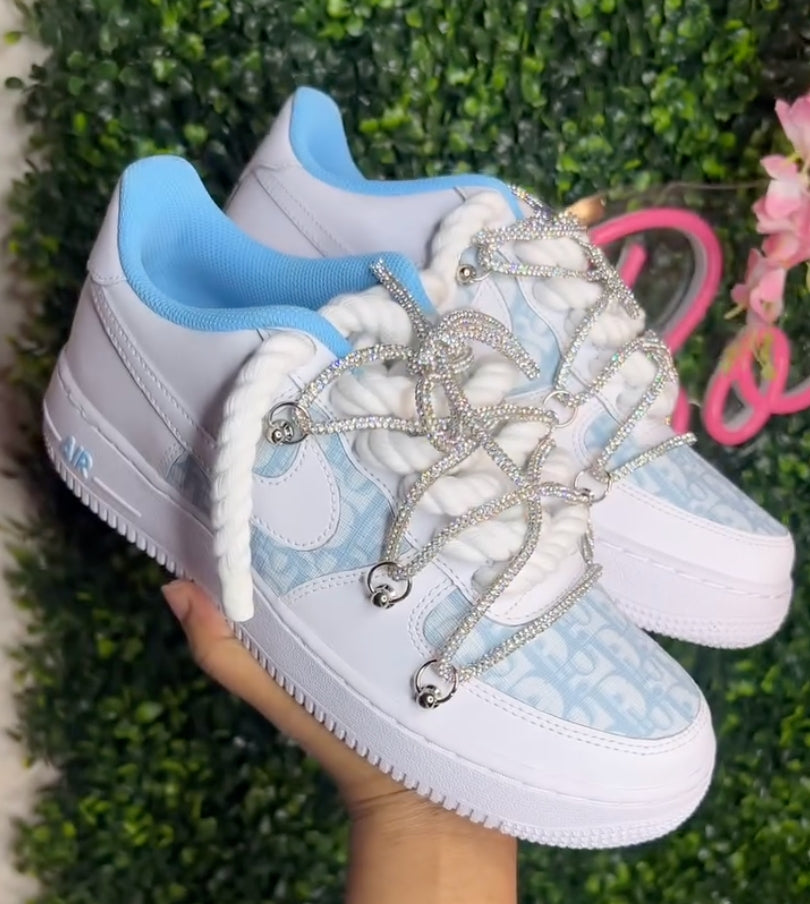 Light Blue Rhinestone Hand Painted Custom Air Force 1-shecustomize
