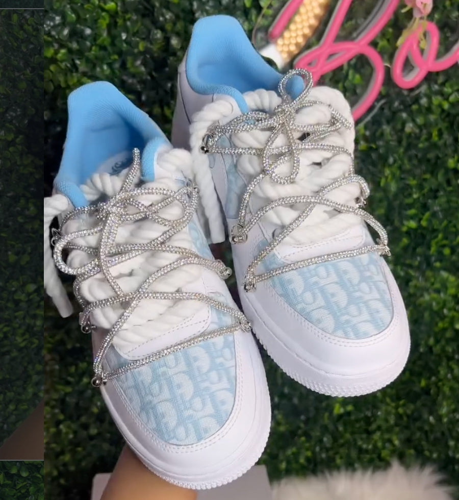 Light Blue Rhinestone Hand Painted Custom Air Force 1-shecustomize
