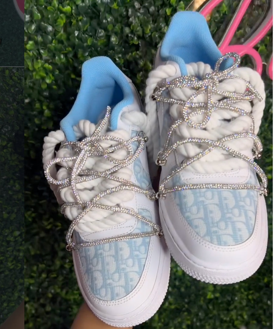 Light Blue Rhinestone Hand Painted Custom Air Force 1-shecustomize