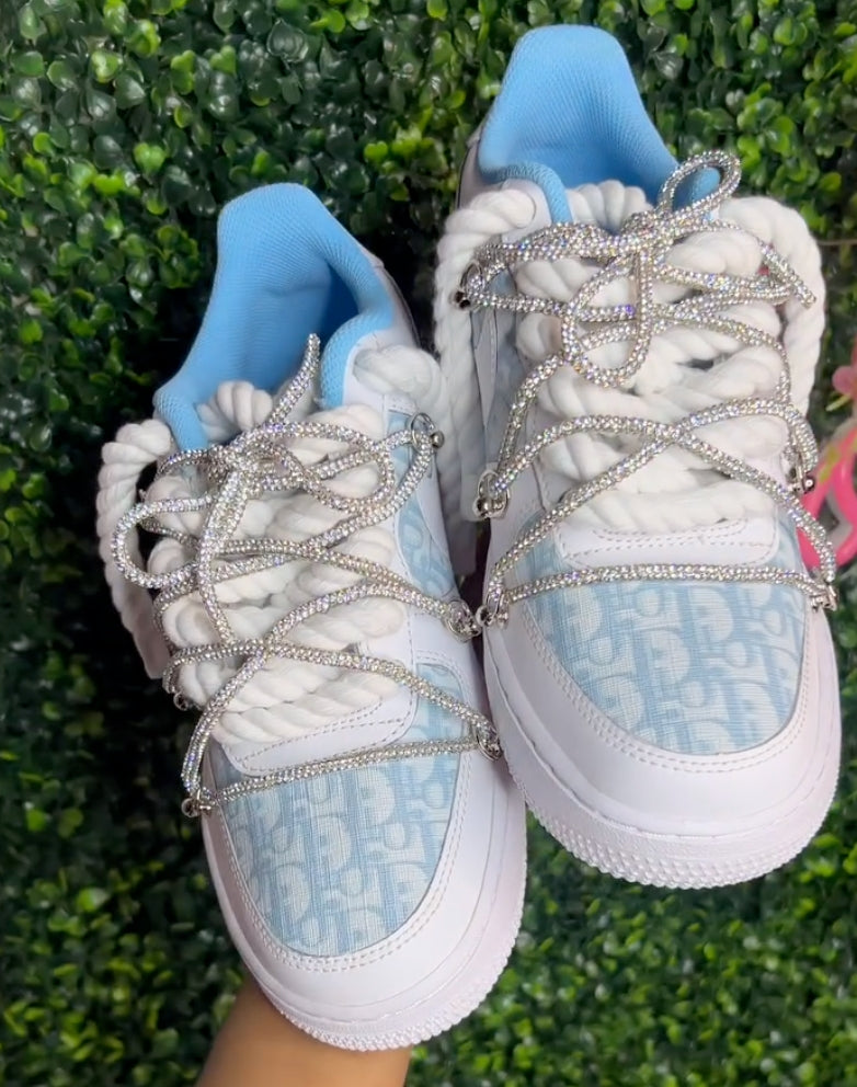 Light Blue Rhinestone Hand Painted Custom Air Force 1-shecustomize