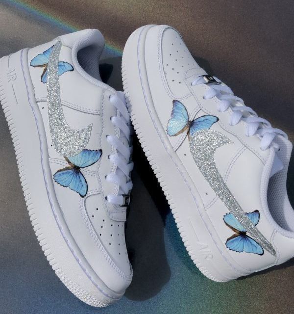 Hand Painted Blue Butterfly Custom Air Force 1 Sneakers-shecustomize