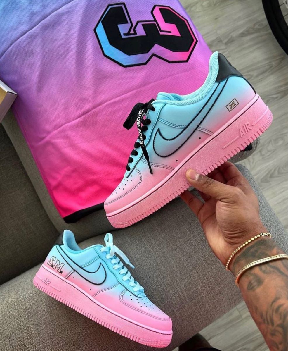 Hand Painted Custom Gradient Pink Blue Air Force 1 Sneakers-shecustomize