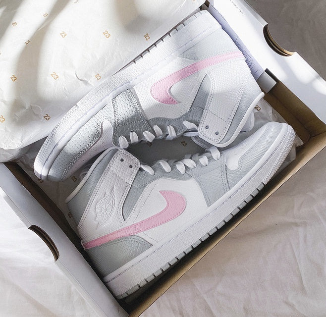 Custom Jordans Grey White Pink-shecustomize