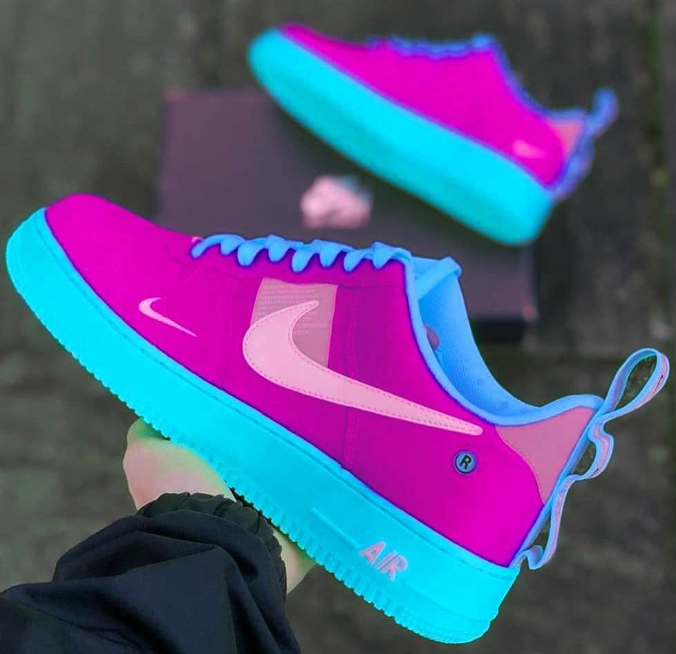 Hand Painted Neon Pink Blue Custom Air Force 1 Sneakers-shecustomize