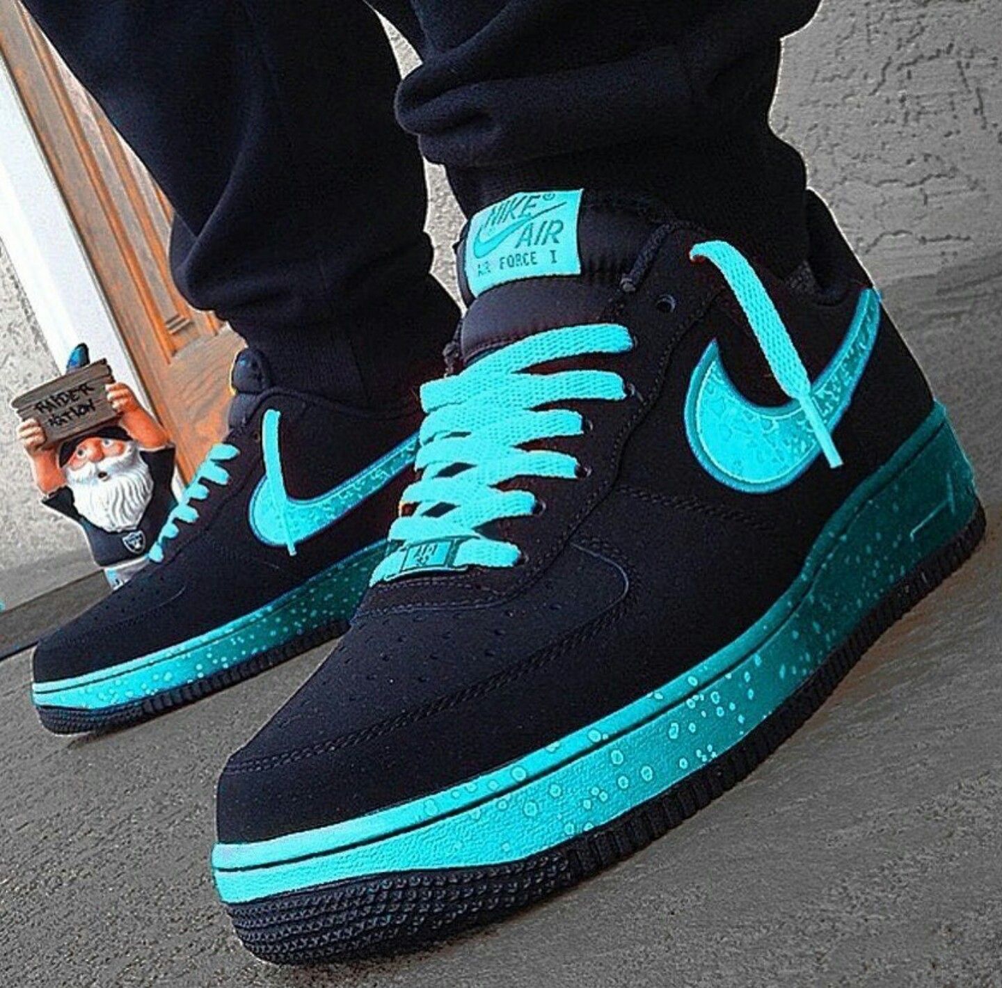 Hand Painted Black & Teal Custom Air Force 1 Sneakers-shecustomize