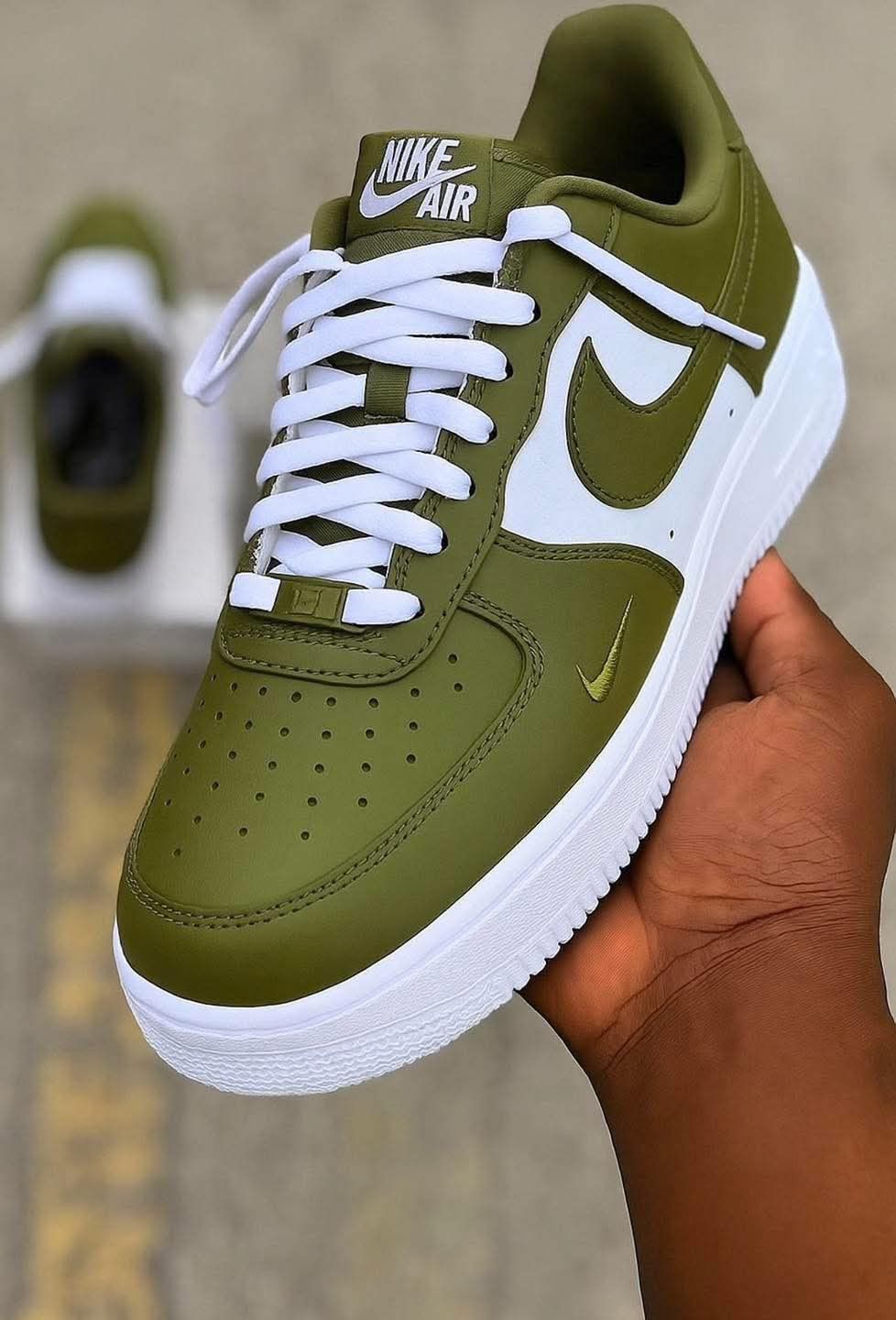 Olive Green White Hand Painted Custom Air Force 1 Sneakers-shecustomize