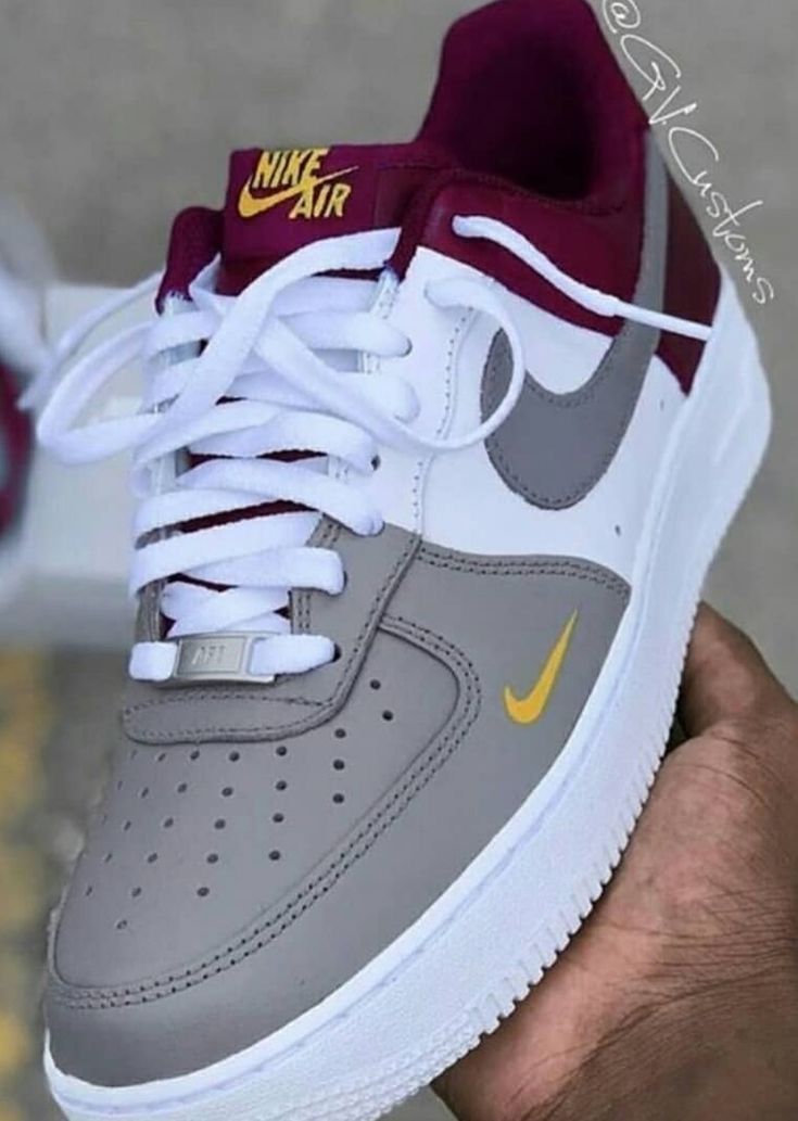 Hand Painted Custom Air Force 1 Gray Burgundy Sneakers-shecustomize