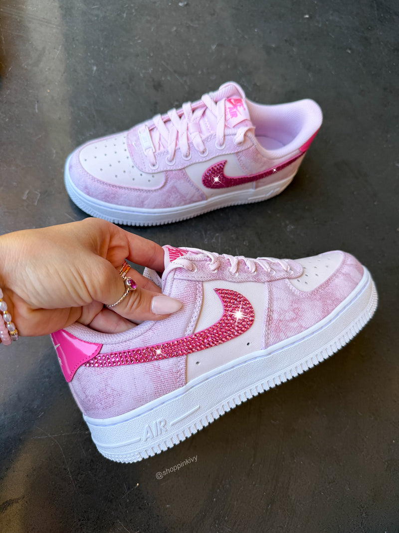 Hand Painted Pink Rhinestone Custom Air Force 1 Sneakers-shecustomize