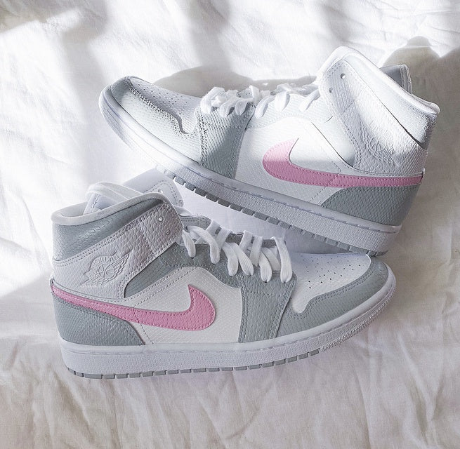 Custom Jordans Grey White Pink