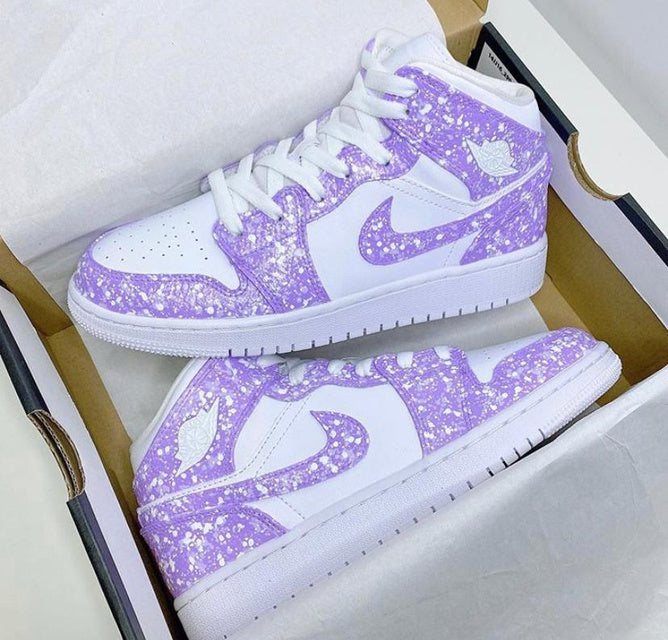 Custom Jordans White Purple Sliver Ink Splash
