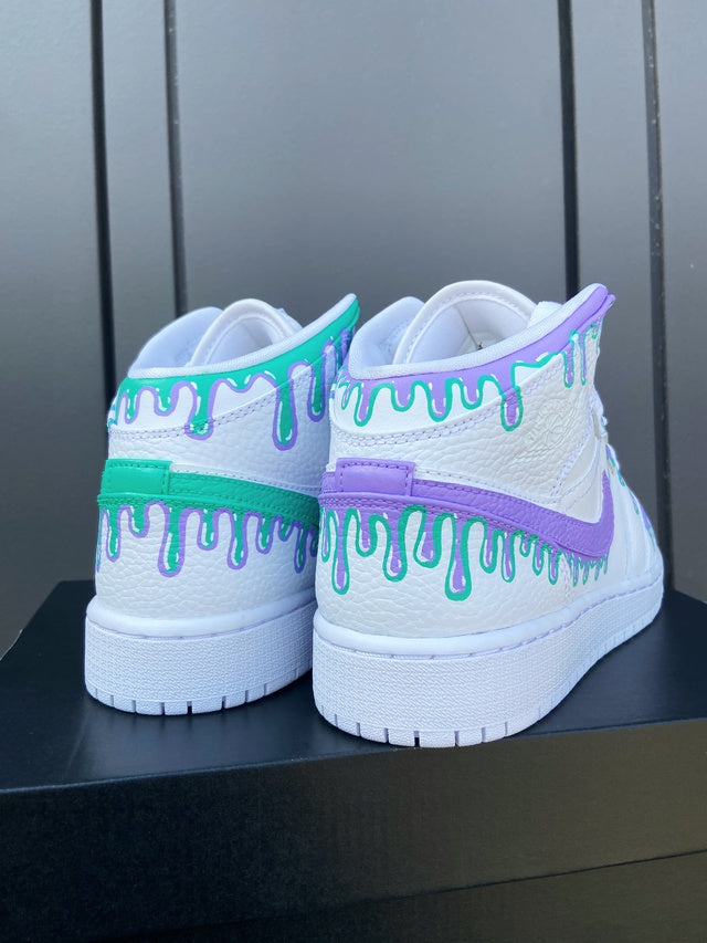 Custom Jordans White Green Purple Drip-shecustomize
