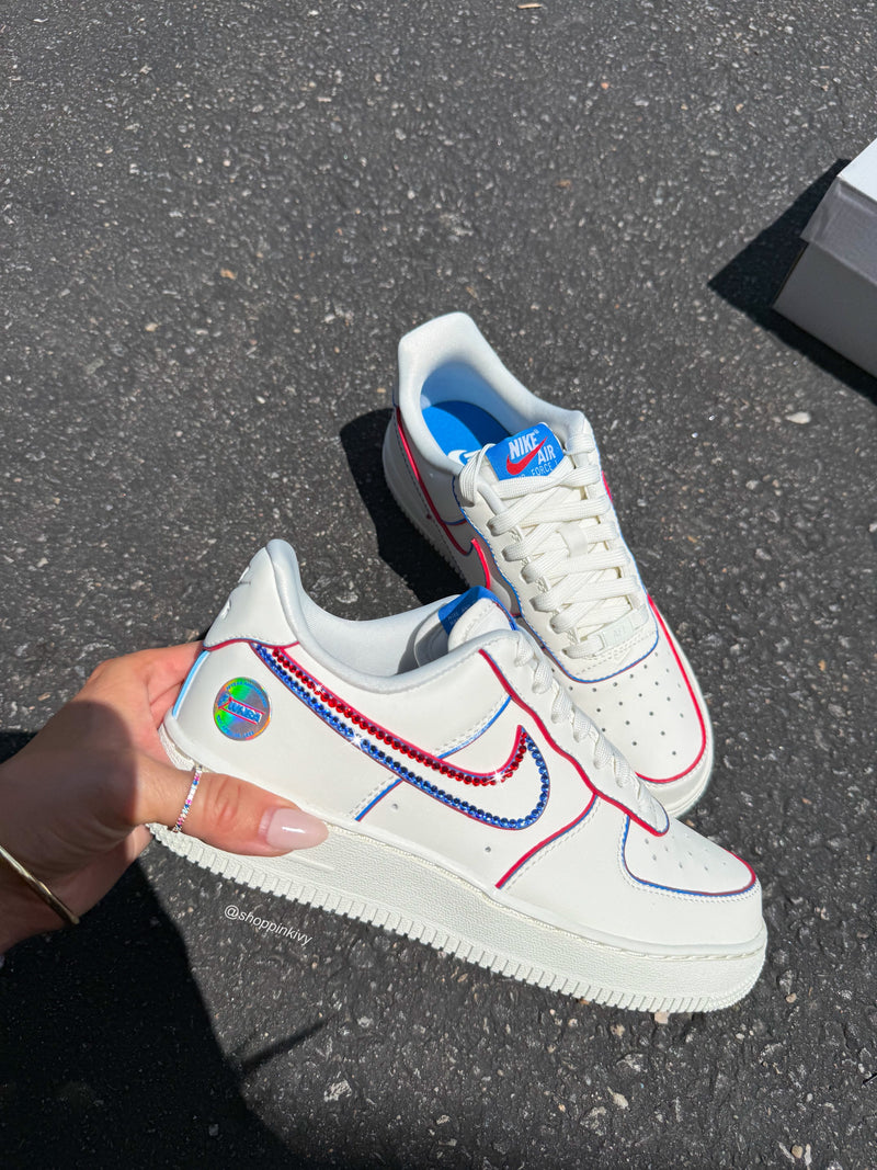 Hand Painted Red Blue Rhinestone Custom Air Force 1-shecustomize