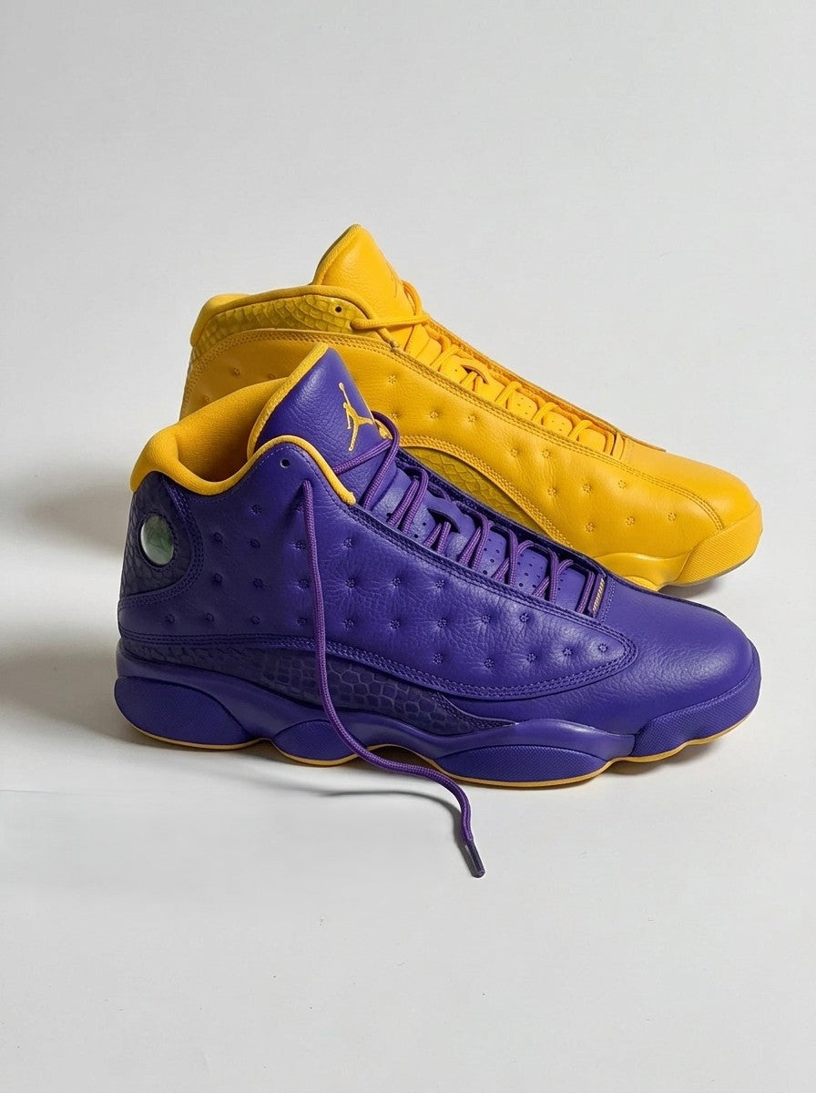 Lakers Yellow Purple Custom Air Jordan 13 Sneakers-shecustomize