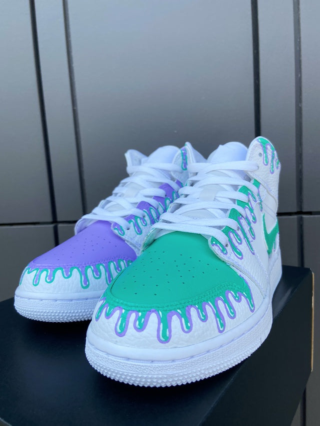 Custom Jordans White Green Purple Drip-shecustomize
