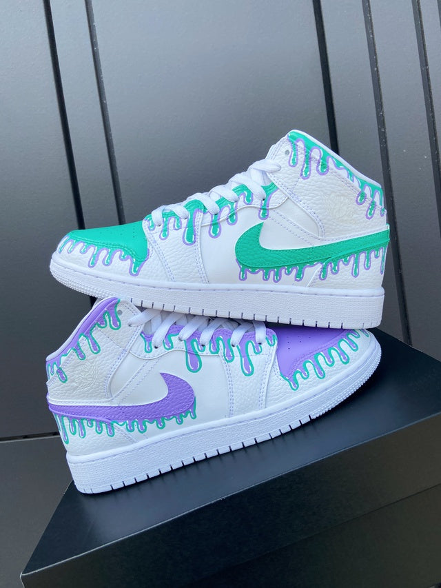 Custom Jordans White Green Purple Drip