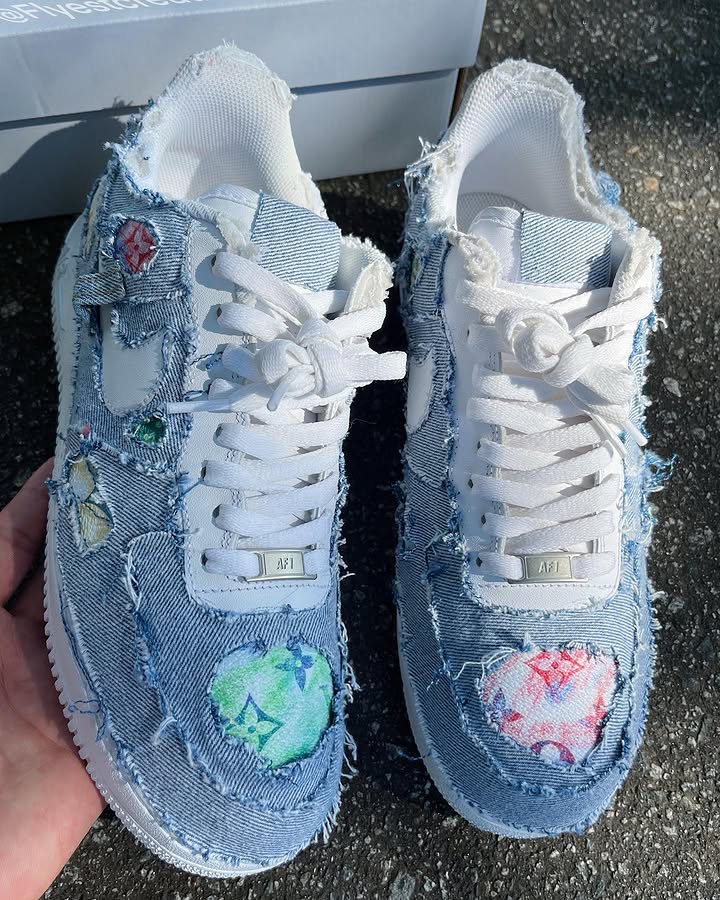 Hand Painted Distressed Denim Custom Air Force 1 Sneakers-shecustomize