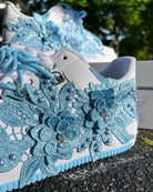 Hand Painted Blue Floral Pearl Custom Air Force 1 Sneakers-shecustomize