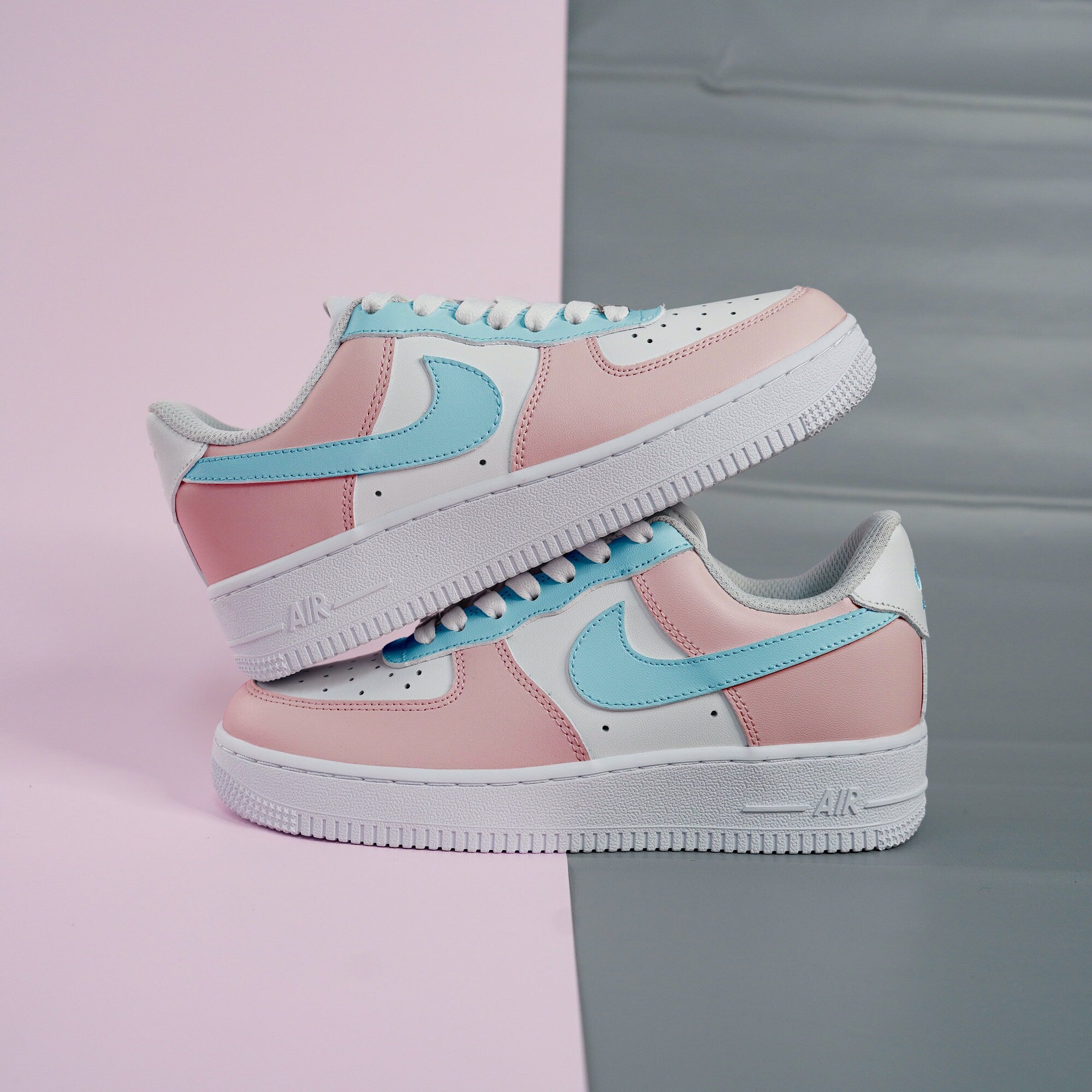 Baby Blue Pink Air Force 1s Custom Shoes Sneakers-shecustomize