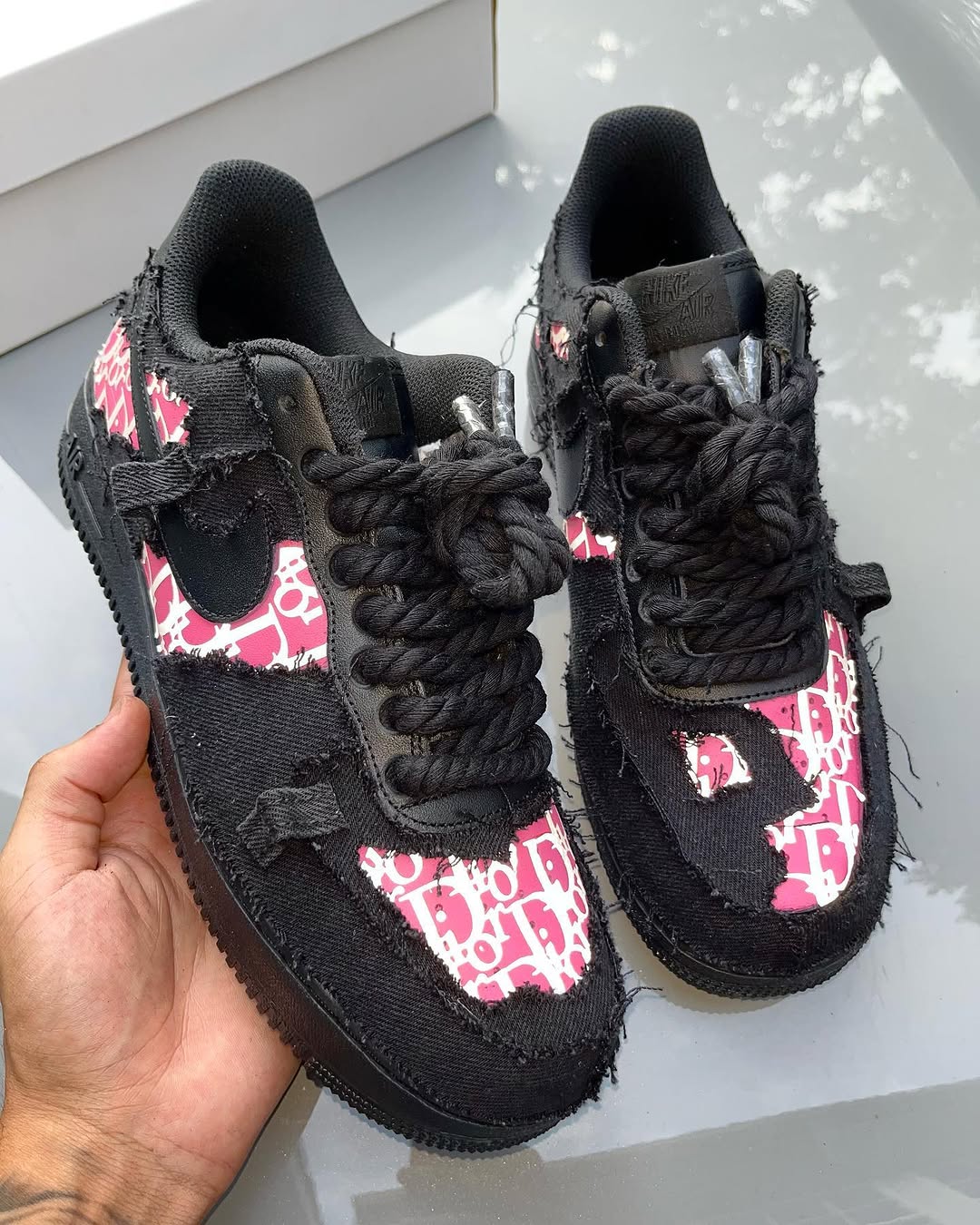 Hand Painted Distressed Black Pink Custom Air Force 1-shecustomize