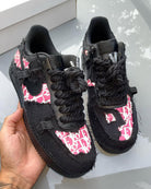 Hand Painted Distressed Black Pink Custom Air Force 1-shecustomize