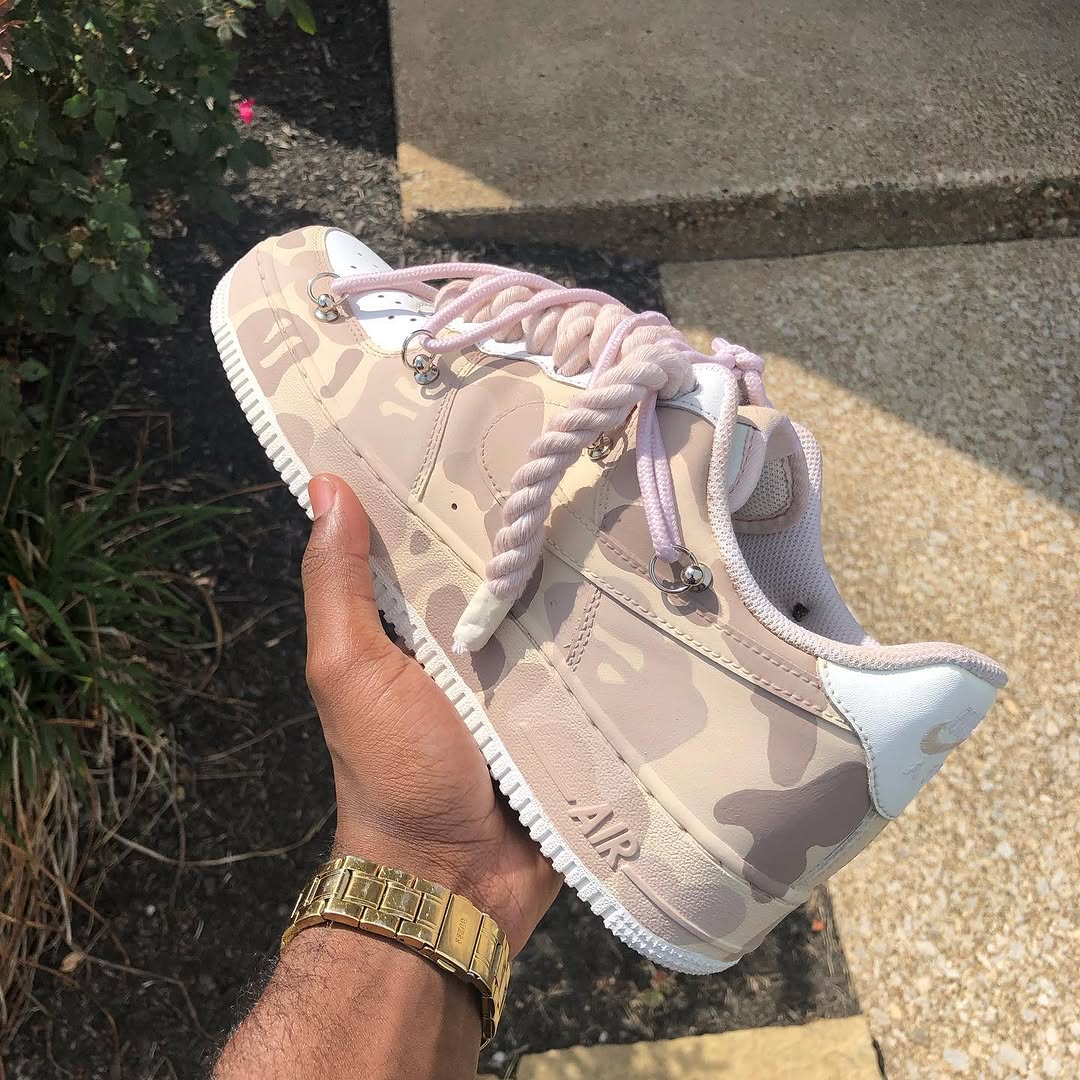 Hand Painted Custom Camo Air Force 1 with Rope Laces-shecustomize