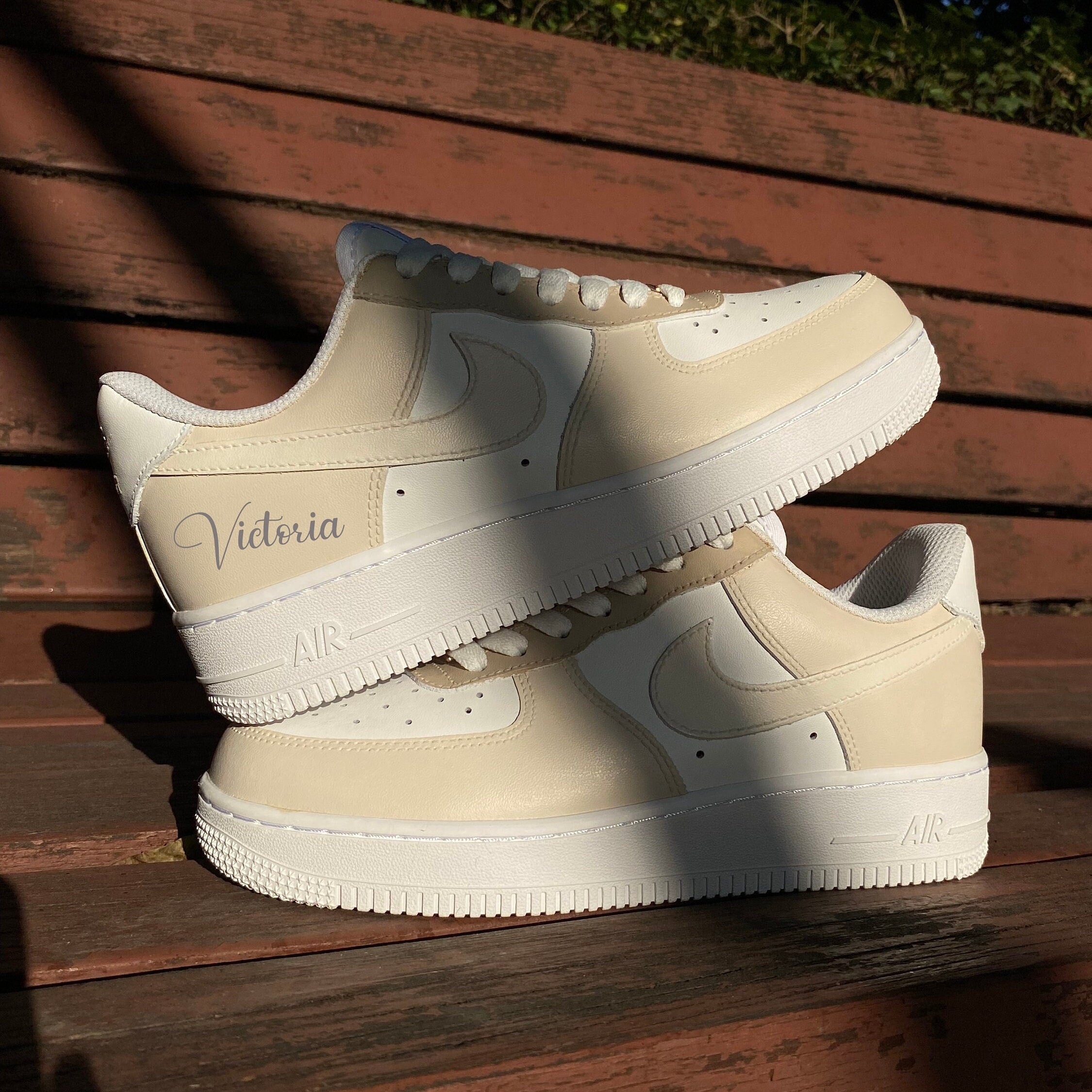 Beige Low Cream Tan Beige Air Force 1s Custom Shoes Sneakers-shecustomize