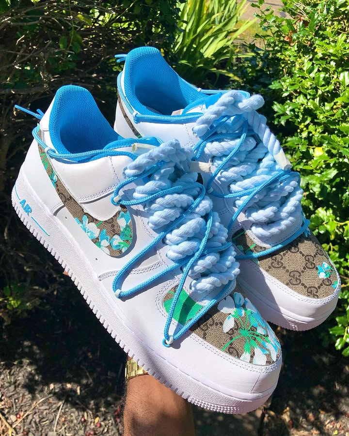 Hand Painted Blue Floral Custom Air Force 1 Sneakers-shecustomize