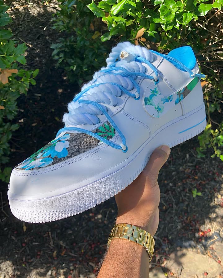 Hand Painted Blue Floral Custom Air Force 1 Sneakers-shecustomize