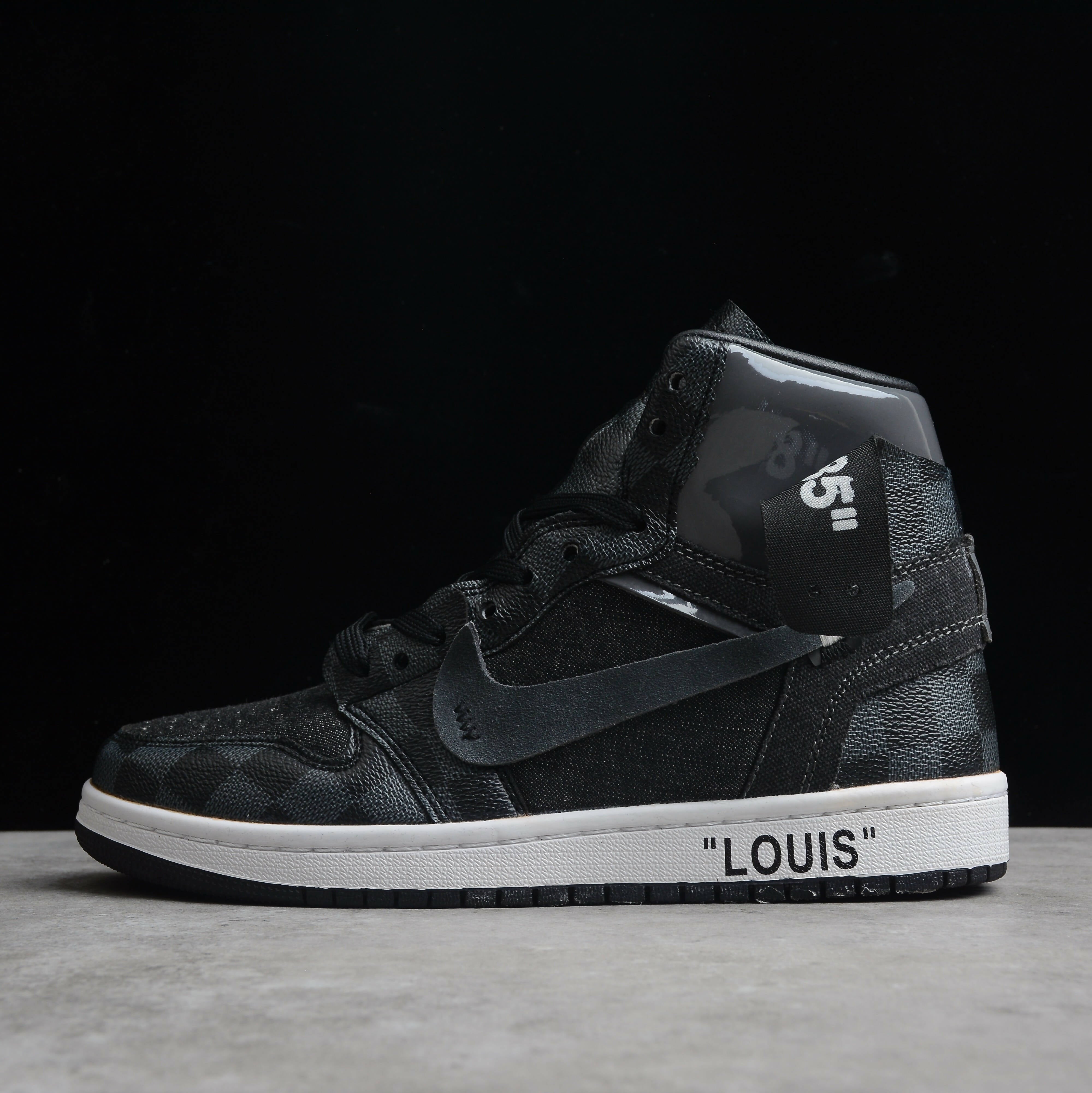 Black OFF-LOUIS LV Custom Air Jordan 1-shecustomize