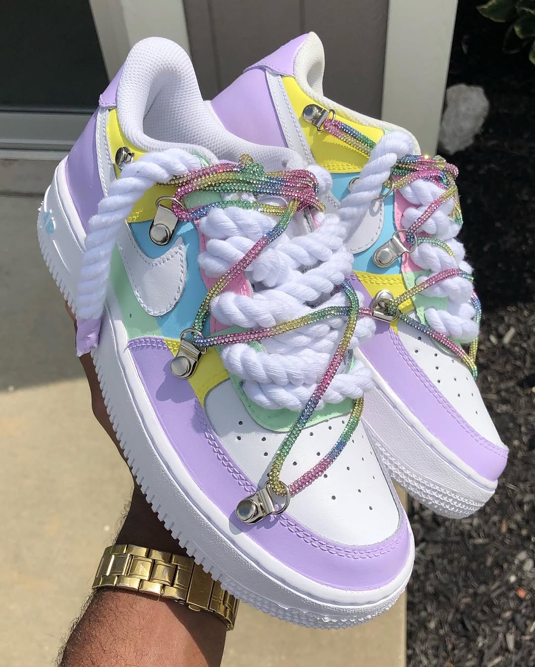 Pastel Hand Painted Custom Air Force 1 Rhinestone Sneakers-shecustomize