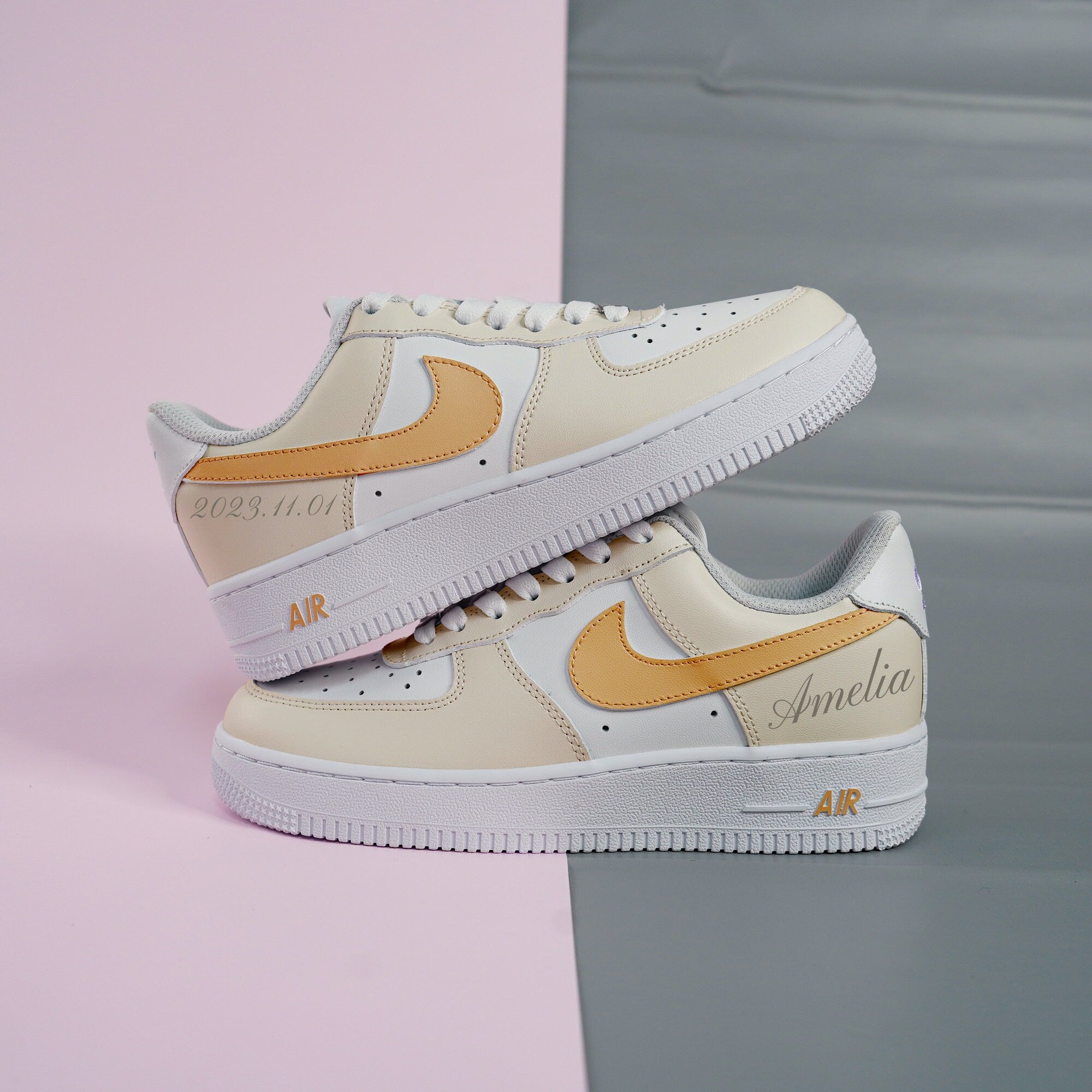 Orange Beige Air Force 1s Custom Shoes Sneakers-shecustomize