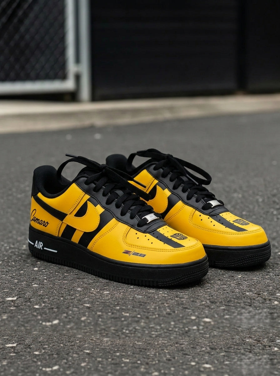 Custom Air Force 1 Yellow Black Stripes Camaro Logo-shecustomize